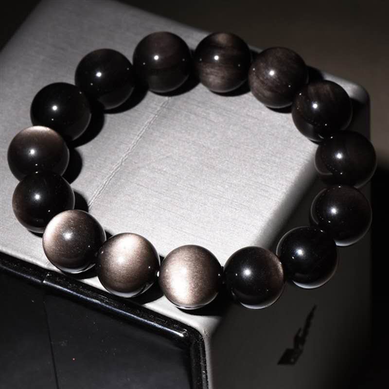 Silver Eye Obsidian Bracelet Natural Energy Gemstone 5A Grade