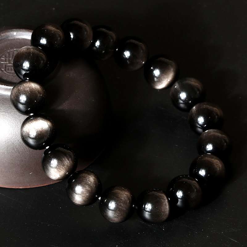 Silver Eye Obsidian Bracelet Natural Energy Gemstone 5A Grade