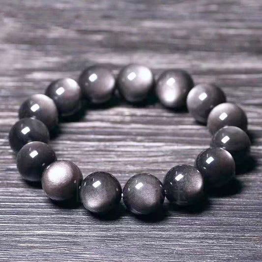 Silver Eye Obsidian Bracelet Natural Energy Gemstone 7A Grade