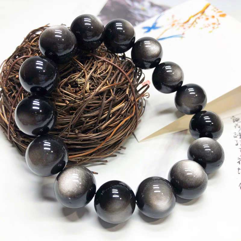 Silver Eye Obsidian Bracelet Natural Energy Gemstone 7A Grade