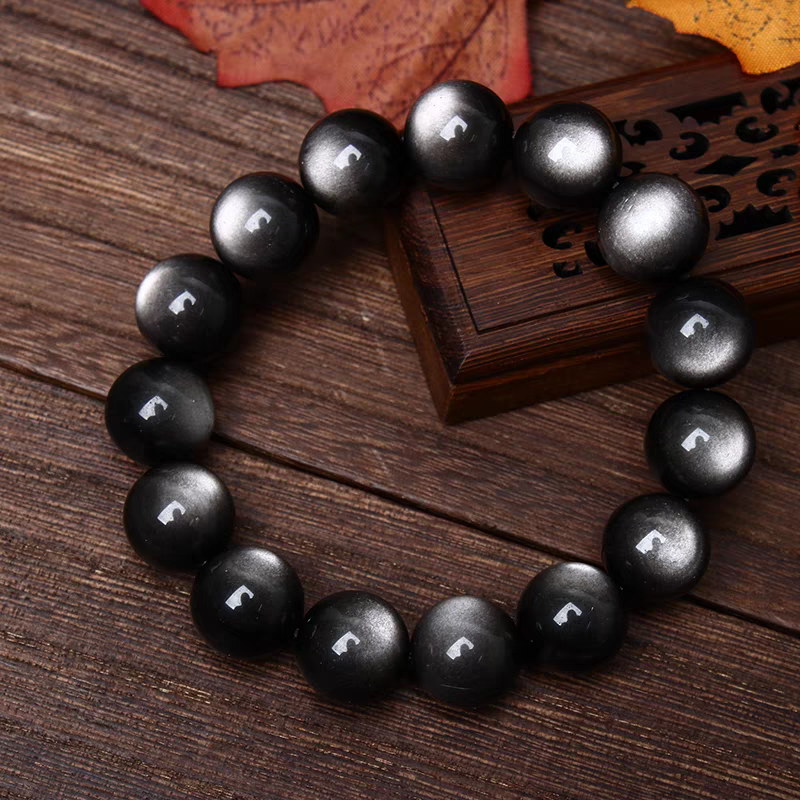 Silver Eye Obsidian Bracelet Natural Energy Gemstone 7A Grade