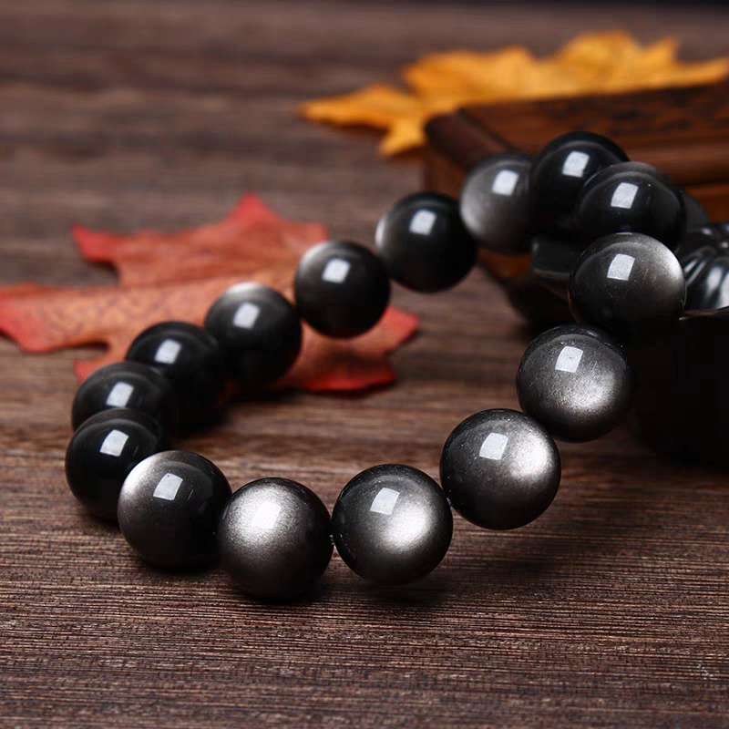 Silver Eye Obsidian Bracelet Natural Energy Gemstone 7A Grade