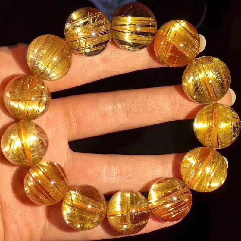 Golden Rutilated Quartz Bracelet: Available in 14mm Diameter LARGE Size