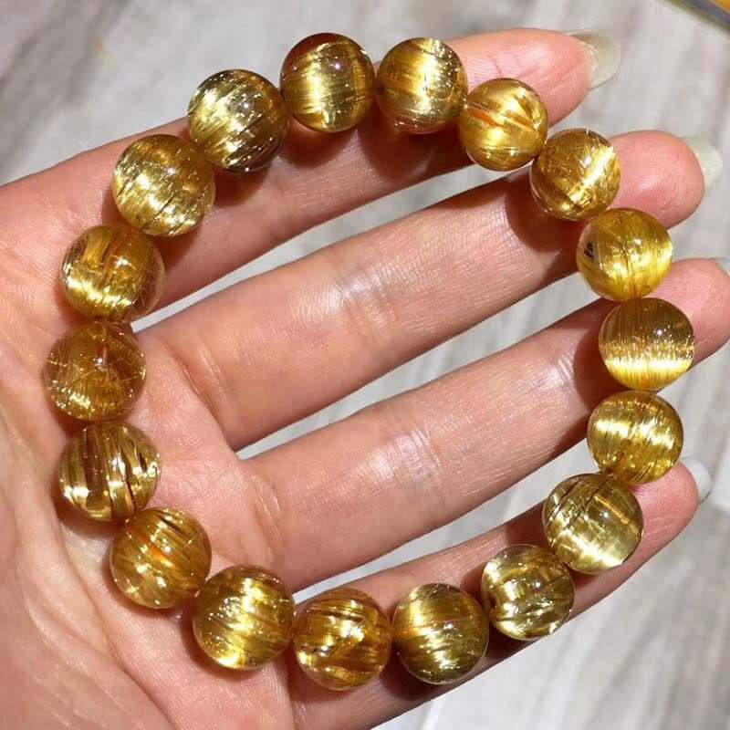 Golden Rutilated Quartz Bracelet: Available in 14mm Diameter LARGE Size