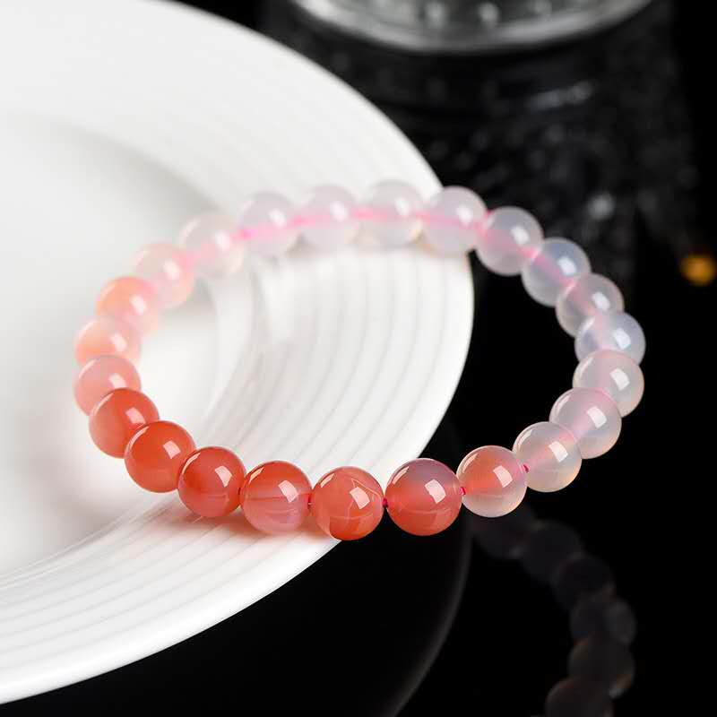 Pure Natural White-Pink Gradient Agate Bracelet