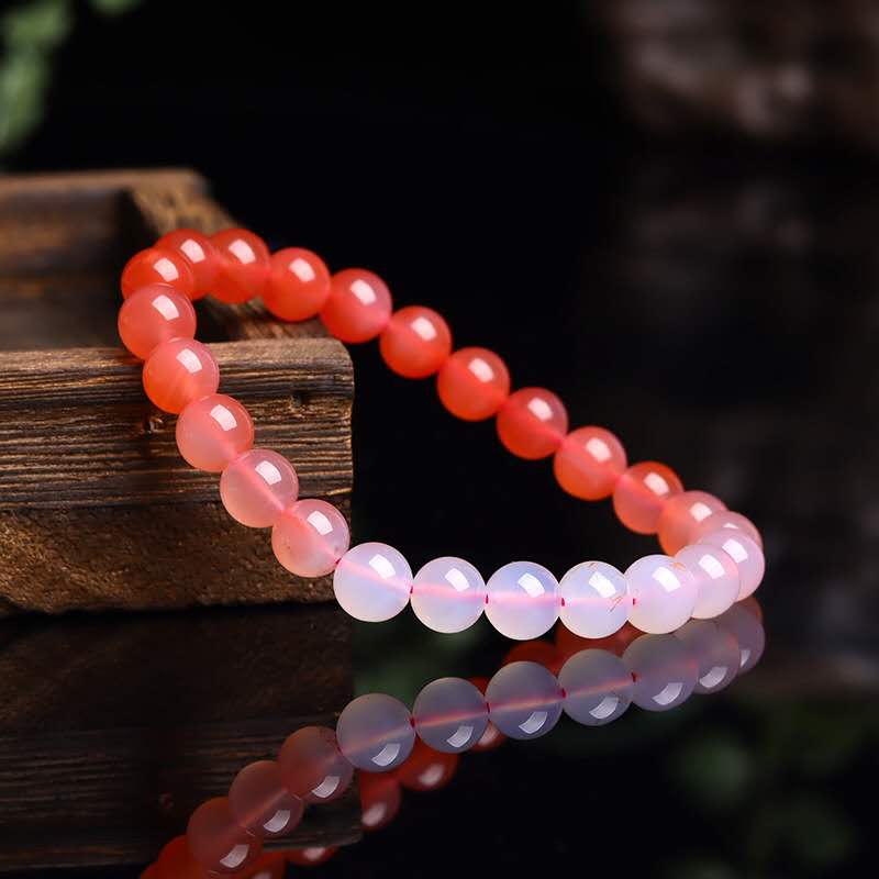 Pure Natural White-Pink Gradient Agate Bracelet