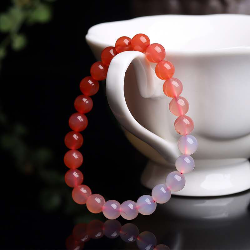 Pure Natural White-Pink Gradient Agate Bracelet