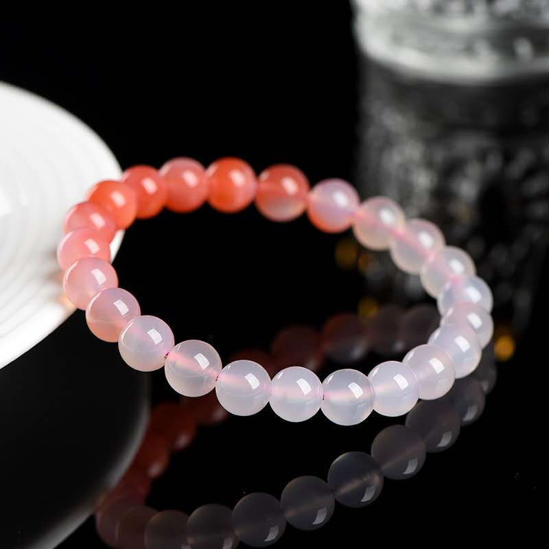 Pure Natural White-Pink Gradient Agate Bracelet