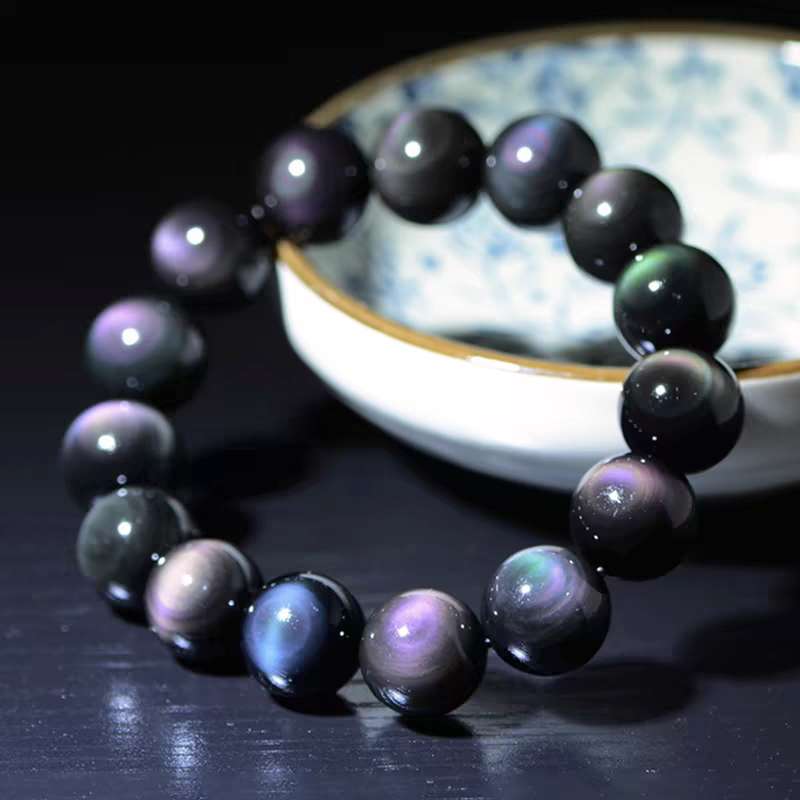 High Purity Natural Rainbow Sheen Obsidian Bracelet