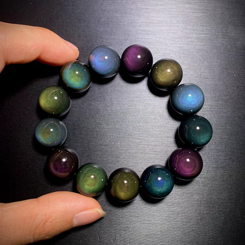 High Purity Natural Rainbow Sheen Obsidian Bracelet